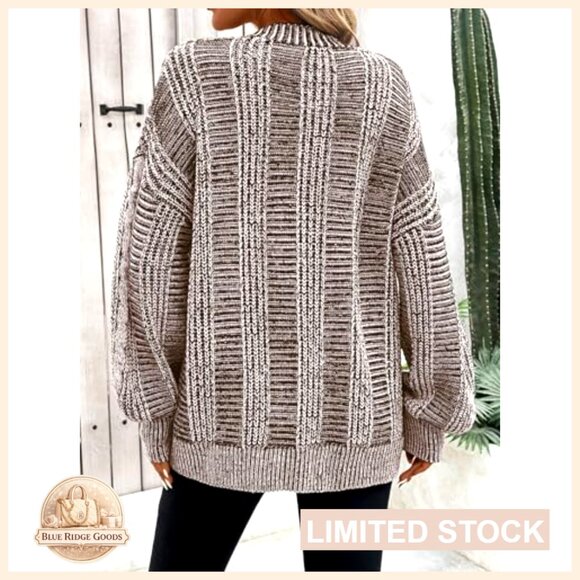 Oversized Cable Knit Cardigan Sweater Long Sleeve Vintage Chunky Outerwear - Picture 5 of 7